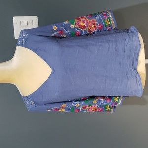 Anthropologie Fig & Flower Floral Embroidered Blouse Petite Large